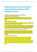 California Dental Law and Ethics Latest Update Questions With  Verified Answers