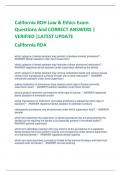 California RDH Law & Ethics Exam  Questions And CORRECT ANSWERS |  VERIFIED |LATEST UPDATE California RDA