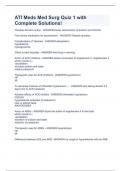 ATI Meds Med Surg Quiz 1 with Complete Solutions!  Thiazide diuretics action - ANSWER-blocks reabsorption of sodium and chloride  First choice medication for hypertension - ANSWER-Thiazide diuretics  Complications of Tjiazides - ANSWER-dehydration hypokal