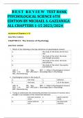 BEST REVIEW TEST BANK  PSYCHOLOGICAL SCIENCE 6TH  EDITION BY MICHAEL S. GAZZANIGA  ALL CHAPTERS 1-15 2023/2024