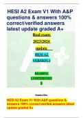 HESI A2 Exam V1 With A&P questions &  answers 100% correct/verified answers latest  update graded A+