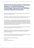 SCCJA Pre-Academy Block 1-Domestic Violence, Juvenile Procedures, Victimology, Harassment an Question and answers already passed 2023/2024