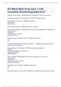 ATI Meds Med Surg Quiz 1 with Complete Solutions(graded A+)!!  Thiazide diuretics action - ANSWER-blocks reabsorption of sodium and chloride  First choice medication for hypertension - ANSWER-Thiazide diuretics  Complications of Tjiazides - ANSWER-dehydra