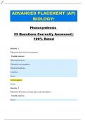 ADVANCED PLACEMENT (AP) BIOLOGY: Photosynthesis 33 Questions Correctly Answered | 100% Rated