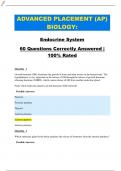 ADVANCED PLACEMENT (AP) BIOLOGY: Endocrine System 60 Questions Correctly Answered | 100% Rated