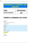 ADVANCED PLACEMENT (AP) BIOLOGY Cell Functions 307 CORRECTLY ANSWERED |100% RATED