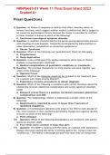 NRNP6665-01 Week 11 Final Exam latest 2023 Graded A+NRNP6665-01 Week 11 Final Exam Course NRNP 6665 (NRNP6665) Institution Walden University 1. Question: An illness of symptoms or deficits that affect voluntary motor or sensory functions, which suggest an