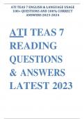 ATI TEAS 7 READING QUESTIONS & ANSWERS LATEST 2023