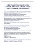 HESI RN MENTAL HEALTH HESI REVIEW - MULTIPLE CHOICE STUDY QUESTIONS AND ANSWERS 2024