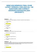 NRNP 6552/NRNP6552 FINAL EXAM LATEST VERSION A 2023-2024 ALL 100 QUESTIONS AND CORRECT ANSWERS|AGRADE(WALDEN UNIVERSITY) Question 1 1/1 A The symphysis . pubis B The umbilicus . C The xiphoid . process D None of the . above Question 2 0/1 A Menarche after