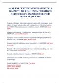 AANP FNP CERTIFICATION LATEST 2023- 2024 WITH 200 REAL EXAM QUESTIONS AND CORRECT ANSWERS(VERIFIED ANSWERS)|AGRADE 3 month old infant with down syndrome, due to milk intolerance, mom started on goats milk; now has pale conjunctiva but otherwise healthy. L