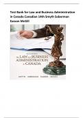 Test Bank for Law and Business Administration  in Canada Canadian 14th Smyth Soberman  Easson McGill