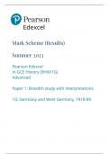 Edexcel A Level History Paper Option 1G Mark Scheme June 2023