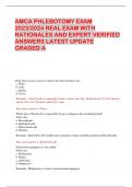 AMCA PHLEBOTOMY EXAM  2023/2024 REAL EXAM WITH  RATIONALES AND EXPERT VERIFIED  ANSWERS LATEST UPDATE  GRADED A