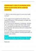 COMMUNITY HEALTH NURSING REAL  EXAM QUESTIONS WITH VERFIED  ANSWERS