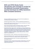 NCE and CPCE Study Guide (Vocabulary and concepts to review for the National Counselor Examination and the Exit Exam for UWG) Questions With Complete Solutions.