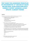 TEST BANK FOR LEHNINGER PRINCIPLES  OF BIOCHEMISTRY 8TH EDITION BY DAVID  NELSON REAL EXAM QUESTIONS WITH  CORRECT EXPERT ANSWERS| LATEST  UPDATE | ALREADY PASSED