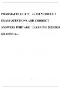 PHARMACOLOGY NURS 251 MODULE 1 EXAM QUESTIONS AND CORRECT ANSWERS PORTAGE LEARNING 2023/2024 GRADED A+.