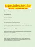 New Jersey Real Estate Broker's Exam | Questions with 100% Correct Answers | Verified | Latest Update 2024 | 38 Pages