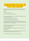 Florida Real Estate License Exam | 100 Questions with 100% Correct Answers | Verified | Latest Update 2024 | 28 Pages