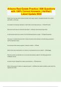 Arizona Real Estate Practice | 680 Questions with 100% Correct Answers | Verified | Latest Update 2024 | 60 Pages