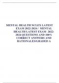 lOMoARcPSD|19500986 MENTAL HEALTH NCLEX LATEST EXAM 2022-2024 / MENTAL HEALTH LATEST EXAM 2022- 2024 QUESTIONS AND 100% CORRECT ANSWERS AND RATIONALES/GRADED A lOMoARcPSD|19500986 1. Question Flumazenil (Romazicon) has been ordered for a male client who h