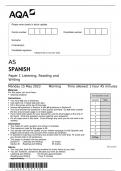 AQA   AS SPANISH Paper 1 Listening, Reading and Writing  Monday 15 May 2023