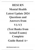 2024 HESI RN  Mental Health  Latest Update Questions and Answers from  V1-V3  (Test Banks from Actual Exams) Complete  Guide Rated A+