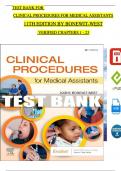 TEST BANK For Clinical Procedures for Medical Assistants, 11th Edition by Bonewit-West, All Chapters 1 - 23, Complete Newest Version