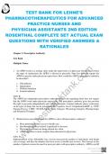 TEST BANK FOR LEHNE’S PHARMACOTHERAPEUTICS FOR ADVANCED  PRACTICE NURSES AND PHYSICIAN ASSISTANTS 2ND EDITION ROSENTHAL COMPLETE SET ACTUAL EXAM  QUESTIONS WITH VERIFIED ANSWERS & RATIONALES