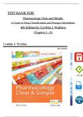 Pharmacology Clear and Simple, 4th Edition TEST BANK, ISBN: 9781719644747 by Watkins, All Chapters 1 - 21, Complete Newest Version