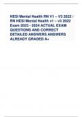 HESI Mental Health RN V1 – V3 2022 / RN HESI Mental Health v1 – v3 2022 Exam 2023 - 2024 ACTUAL EXAM QUESTIONS AND CORRECT DETAILED ANSWERS ANSWERS ALREADY GRADED A+