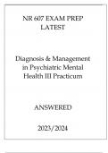 NR 607 EXAM PREP LATEST DIAGNOSIS & MANAGEMENT IN PSYCHIATRIC MENTAL HEALTH III PRACTICUM ANSWERED 2024