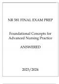 NR 581 FINAL EXAM PREP FOUNDATIONAL CONCEPTS FOR ANP ANSWERED 20232024