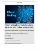 Ethical Hacking Exam Study Questions (72 Terms) with Verified Answers 2024. 