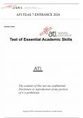 ATI TEAS 7 ENTRANCE EXAM 2024 (READING, MATHEMATICS, SCIENCE AND ENGLIS)H AND LANGUAGE USAGE