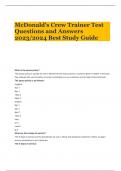 McDonald's Crew Trainer Test Questions and Answers 2023/2024 Best Study Guide