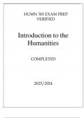 HUMN 303 EXAM PREP VERIFIED INTRODUCTION TO THE HUMANITIES COMPLETED 2024