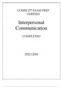 COMM 277 EXAM PREP VERIFIED INTERPERSONAL COMMUNICATION COMPLETED 2023.