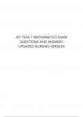 ATI TEAS 7 MATHEMATICS EXAM QUESTIONS AND ANSWER  UPDATED NURSING VERSION  