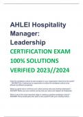 LATEST AHLEI Hospitality Manager: Leadership CERTIFICATION EXAM 100% SOLUTIONS VERIFIED 2023//2024