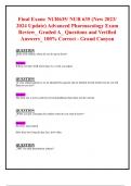 Final Exam: NUR635/ NUR 635 (New 2023/ 2024 Update) Advanced Pharmacology Exam Review_ Graded A_ Questions and Verified Answers_ 100% Correct - Grand Canyon  