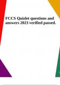 FCCS Quizlet questions and answers 2023 verified passed.