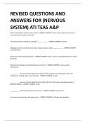 REVISED QUESTIONS AND  ANSWERS FOR (NERVOUS SYSTEM) ATI TEAS A&P