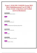 Exam 1: NUR 2392/ NUR2392 (Latest 2023/ 2024) Multidimensional Care II/ MDC 2 Exam | Grade A| Questions and Verified Answers| Rasmussen 