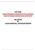  Lehne’s Pharmacotherapeutics for Advanced Practice Nurses and Physician Assistants 2nd Edition Test Bank By Laura Rosenthal, Jacqueline Burchum  | Chapter 1 –92, Latest-2023/2024|