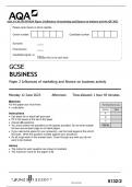 AQA GCSE BUSINESS Paper 2 Influences of marketing and finance on business activity QP and MS 2023