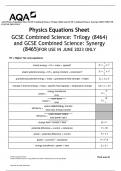 AQA Physics Equations Sheet GCSE Combined Science: Trilogy (8464) and GCSE Combined Science: Synergy (8465) FOR USE  IN JUNE 2023 ONLY 