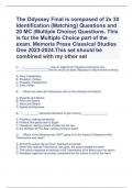 The Odyssey Final is composed of 2x 30 Identification (Matching) Questions and 20 MC (Multiple Choice) Questions. This is for the Multiple Choice part of the exam. Memoria Press Classical Studies One 2023-2024.This set should be combined with my other set