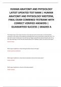 HUMAN ANATOMY AND PHYSIOLOGY  LATEST UPDATED TEST BANK | HUMAN  ANATOMY AND PHYSIOLOGY MIDTERM,  FINAL EXAM COMBINED TESTBANK WITH  CORRECT VERIFIED ANSWERS |  GUARANTEED SUCCESS | GRADED A